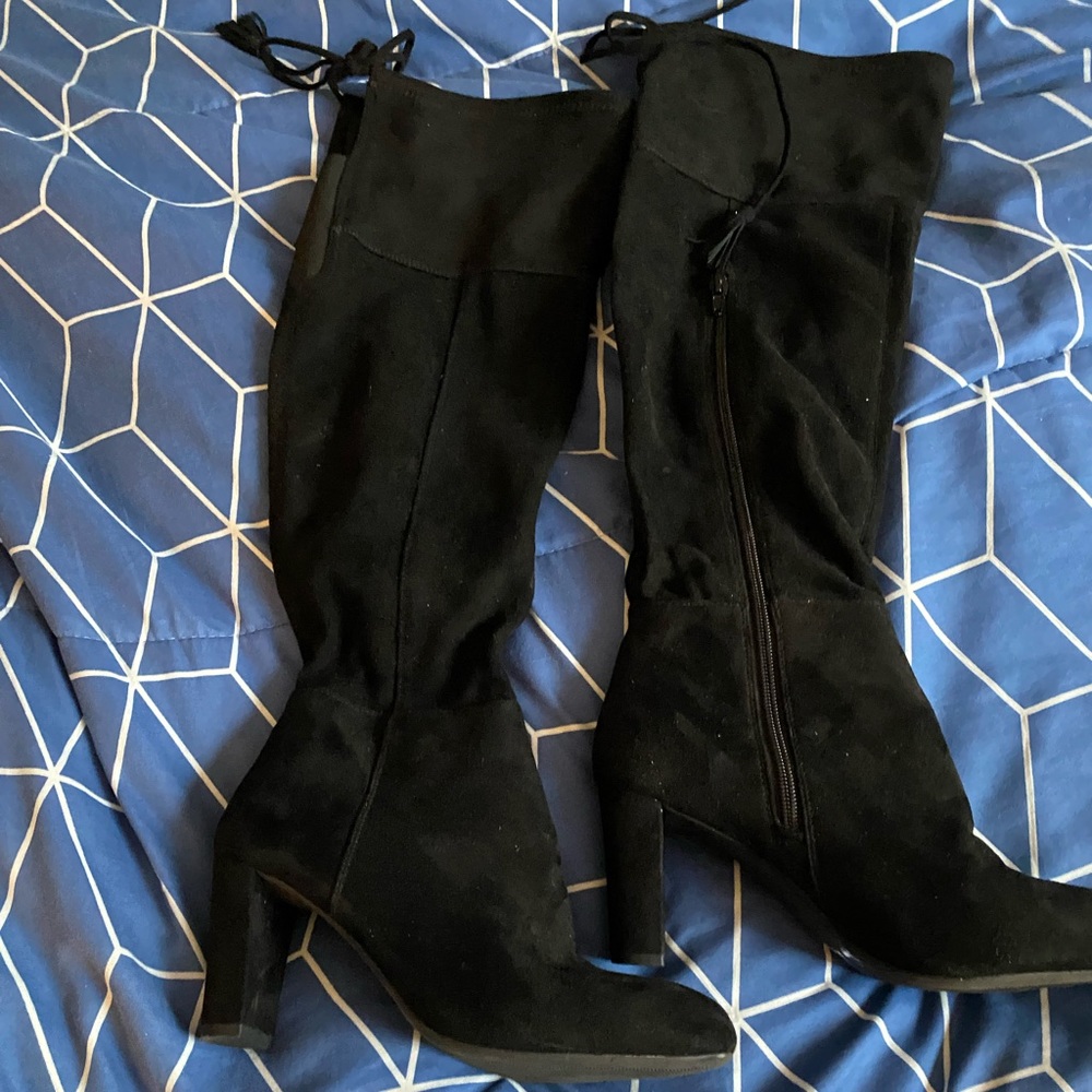 Black suede thigh high boots